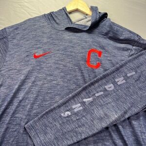 Cleveland Indians Shirt Mens XL Blue Hooded Nike Dri Fit Light Weight Hoodie MLB